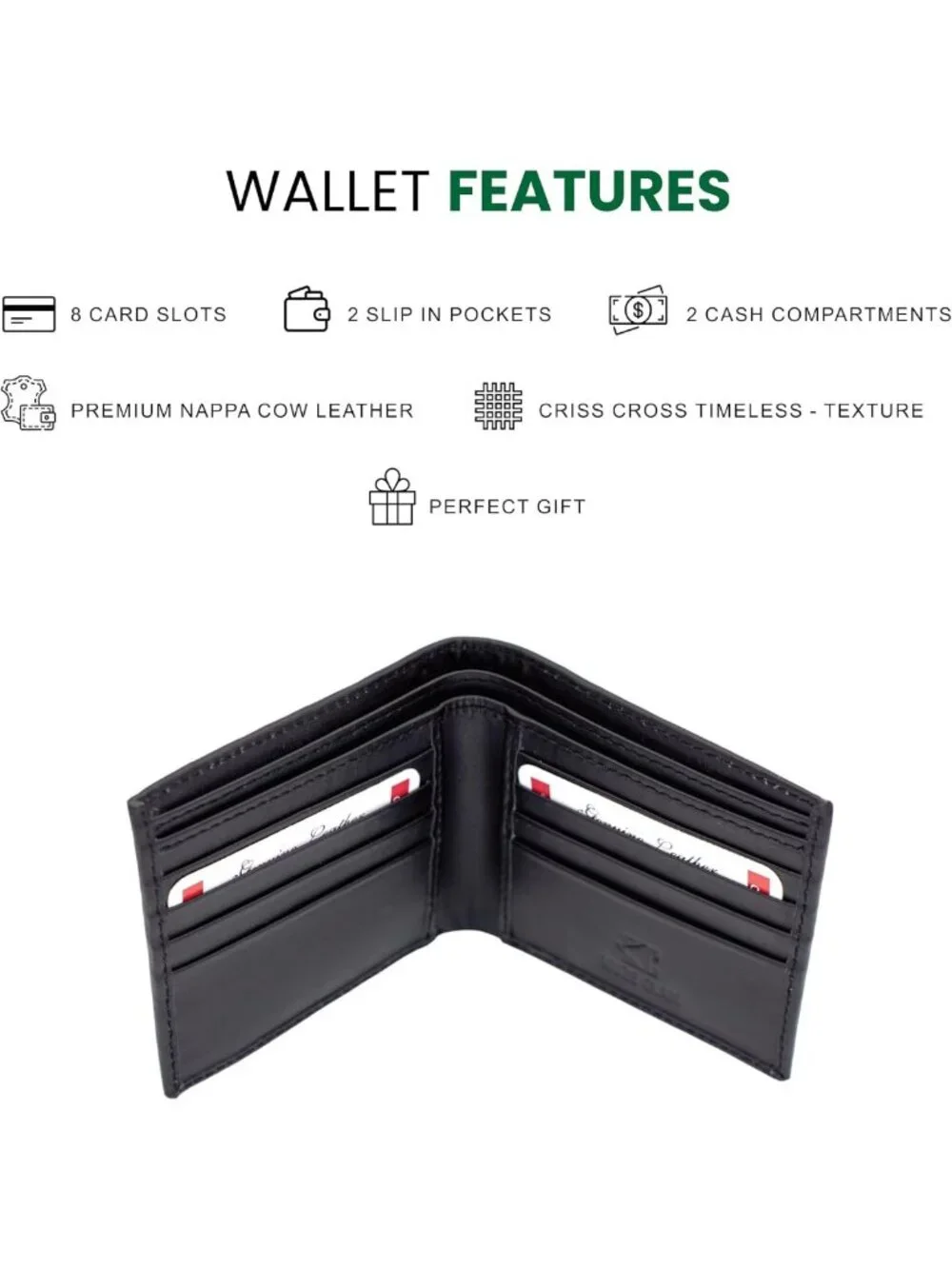 Stylish Nappa Leather Wallet for Men, RFID Blocking, 8 Card Slots, Criss-Cross